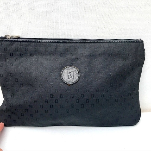 FENDI vintage black clutch Bag zip envelope sleeve - Picture 1 of 7